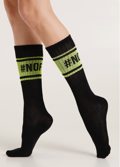 Бавовняні шкарпетки високі з неоновим написом WS4 TEXT STRONG 012 black/yellow neon (чорний/жовтий неон)