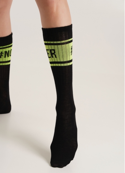 Хлопковые носки высокие с неоновой надписью WS4 TEXT STRONG 012 black/yellow neon (черный/желтый неон)