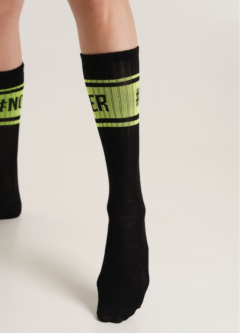 Бавовняні шкарпетки високі з неоновим написом WS4 TEXT STRONG 012 black/yellow neon (чорний/жовтий неон)