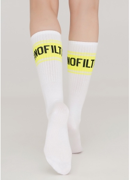 Бавовняні шкарпетки високі з неоновим написом WS4 TEXT STRONG 012 white/yellow neon (білий/жовтий неон)