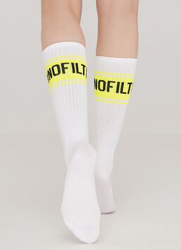 Хлопковые носки высокие с неоновой надписью WS4 TEXT STRONG 012 white/yellow neon (белый/желтый неон)