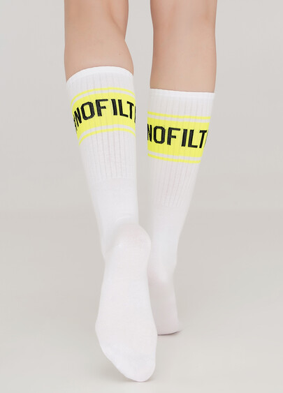 Хлопковые носки высокие с неоновой надписью WS4 TEXT STRONG 012 white/yellow neon (белый/желтый неон)