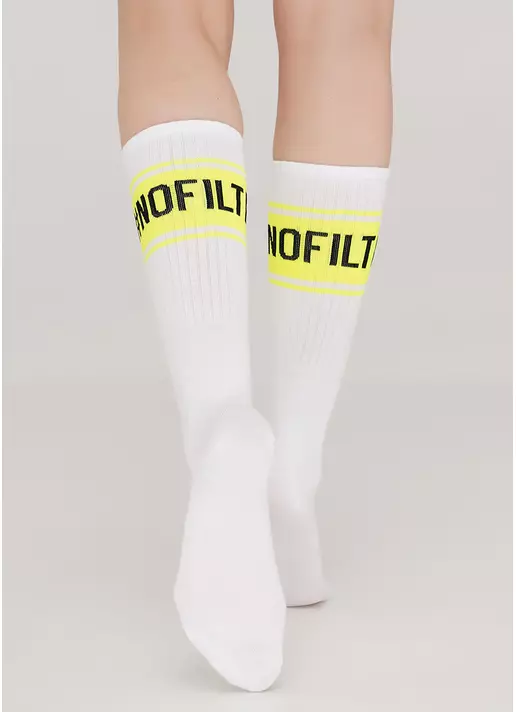 Хлопковые носки высокие с неоновой надписью WS4 TEXT STRONG 012 white/yellow neon (белый/желтый неон)