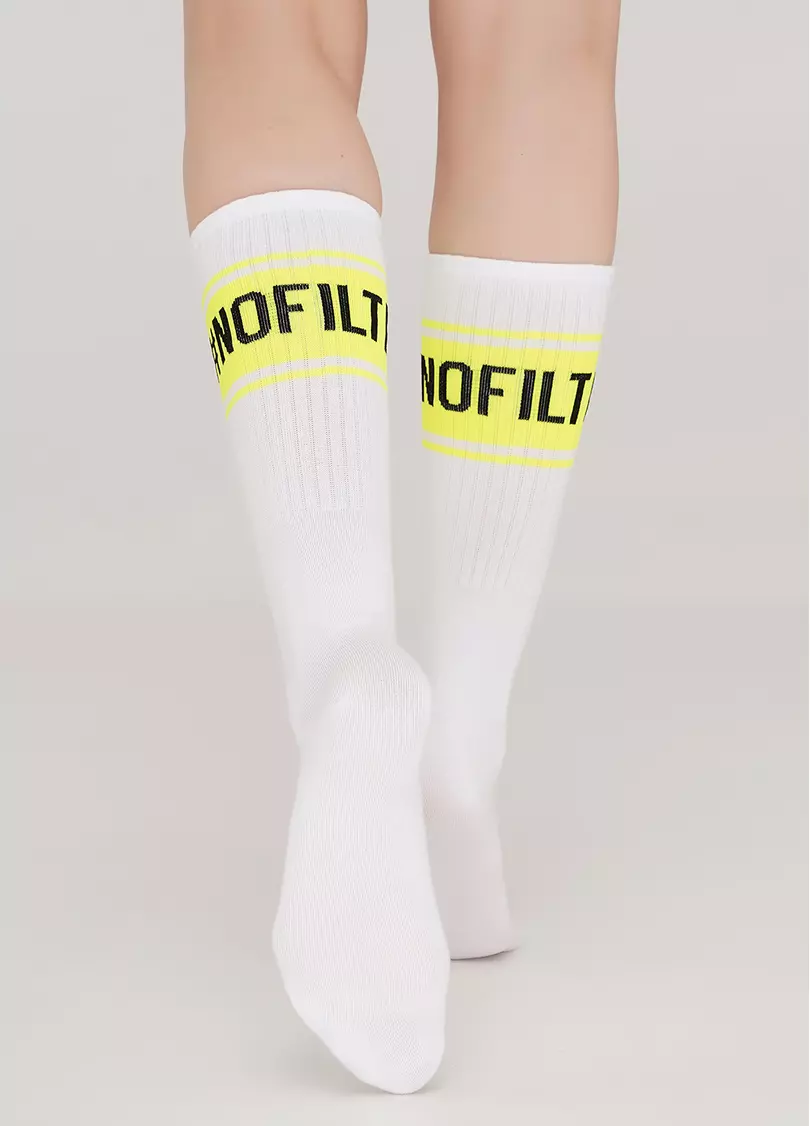 Хлопковые носки высокие с неоновой надписью WS4 TEXT STRONG 012 white/yellow neon (белый/желтый неон)