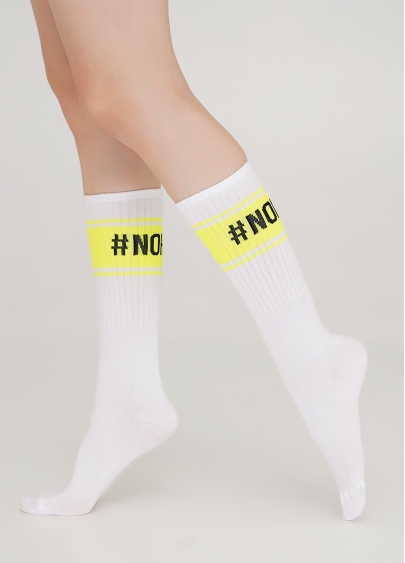 Хлопковые носки высокие с неоновой надписью WS4 TEXT STRONG 012 white/yellow neon (белый/желтый неон)