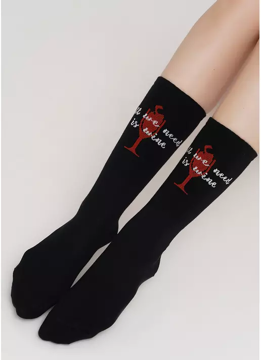 Високі шкарпетки в рубчик з написом WS4 TEXT STRONG 013 (чорний)