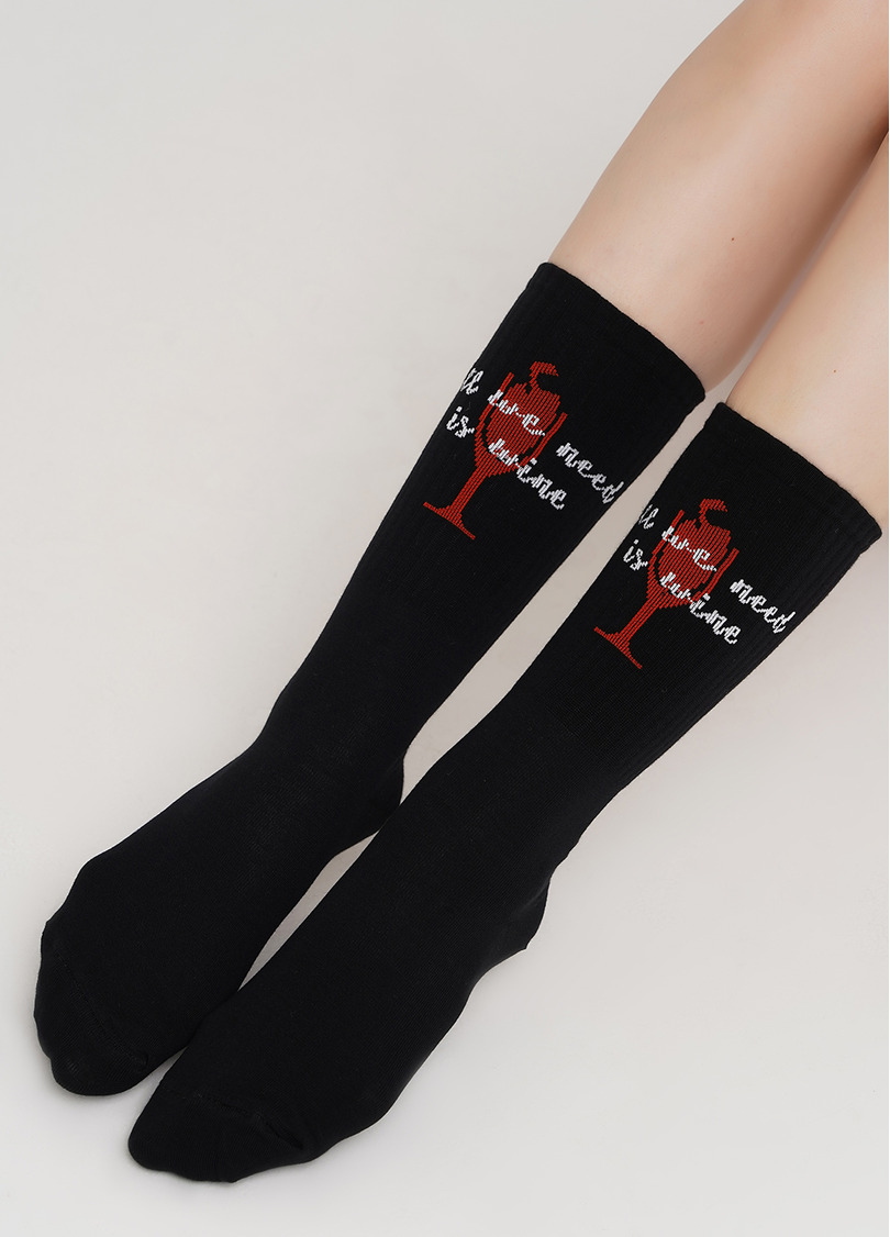 Высокие носки в рубчик с надписью WS4 TEXT STRONG 013 (черный)