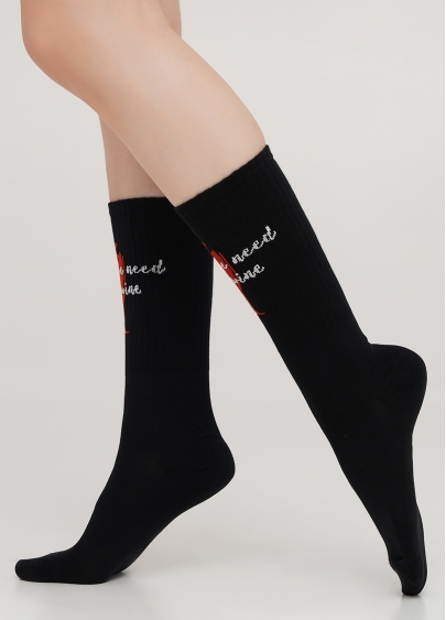 Високі шкарпетки в рубчик з написом WS4 TEXT STRONG 013 (чорний)