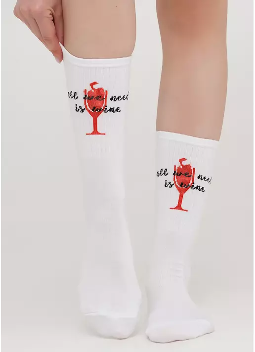 Высокие носки в рубчик с надписью WS4 TEXT STRONG 013 (белый)