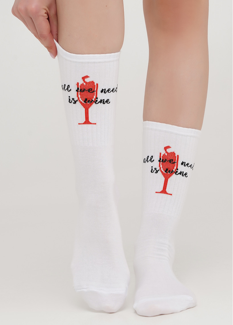 Высокие носки в рубчик с надписью WS4 TEXT STRONG 013 (белый)