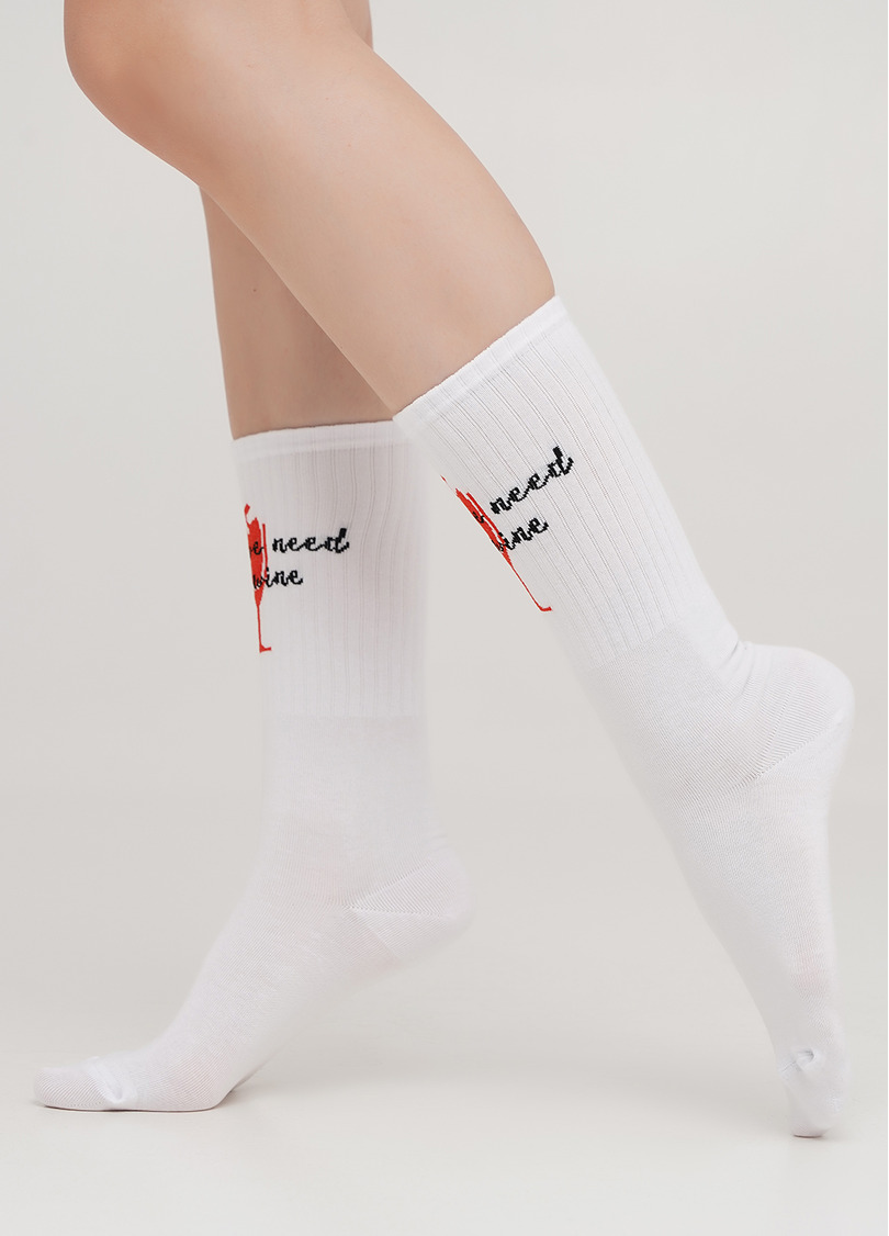 Высокие носки в рубчик с надписью WS4 TEXT STRONG 013 (белый)