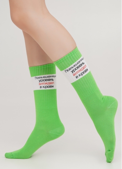 Шкарпетки жіночі з оригінальним написом WS4 TEXT STRONG 014 (яскраво-зелений)