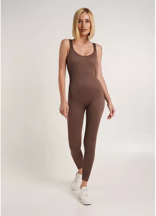 Комбинезон длинный в рубчик JUMPSUIT RIB CO chocolate (коричневый) GIULIA x Lichi by Lichi