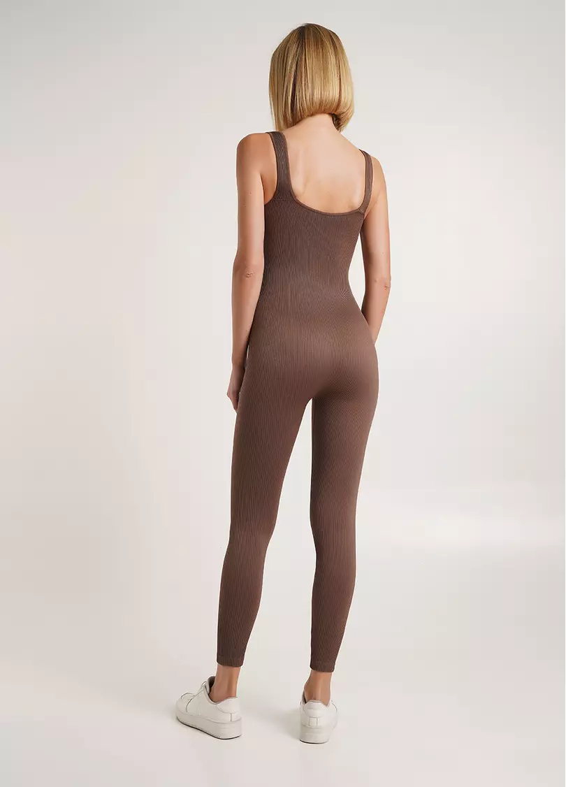 Комбинезон длинный в рубчик JUMPSUIT RIB CO chocolate (коричневый) GIULIA x Lichi by Lichi