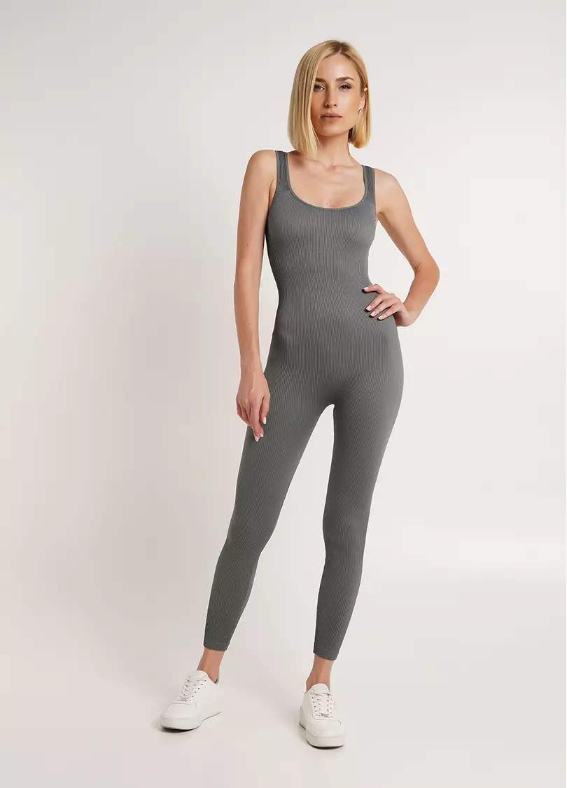 Комбинезон длинный в рубчик JUMPSUIT RIB CO graphite (серый) GIULIA x Lichi by Lichi