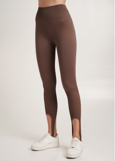 Легінси в рубчик зі штрипками LEGGINGS RIB STRIPE chocolate (коричневий) GIULIA x Lichi by Lichi