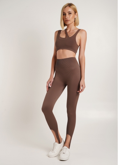 Легінси в рубчик зі штрипками LEGGINGS RIB STRIPE chocolate (коричневий) GIULIA x Lichi by Lichi