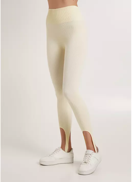 Леггинсы в рубчик со штрипками LEGGINGS RIB STRIPE milk (желтый) GIULIA x Lichi by Lichi