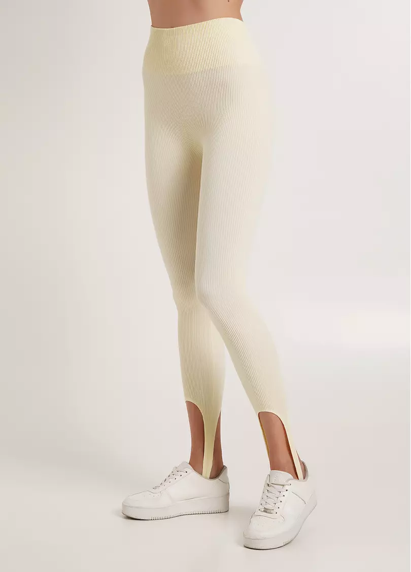 Леггинсы в рубчик со штрипками LEGGINGS RIB STRIPE milk (желтый) GIULIA x Lichi by Lichi
