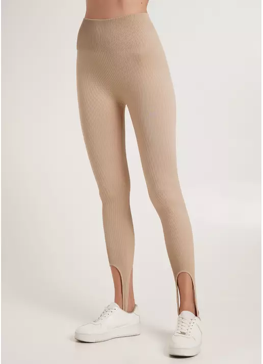 Леггинсы в рубчик со штрипками LEGGINGS RIB STRIPE nude (бежевый) GIULIA x Lichi by Lichi