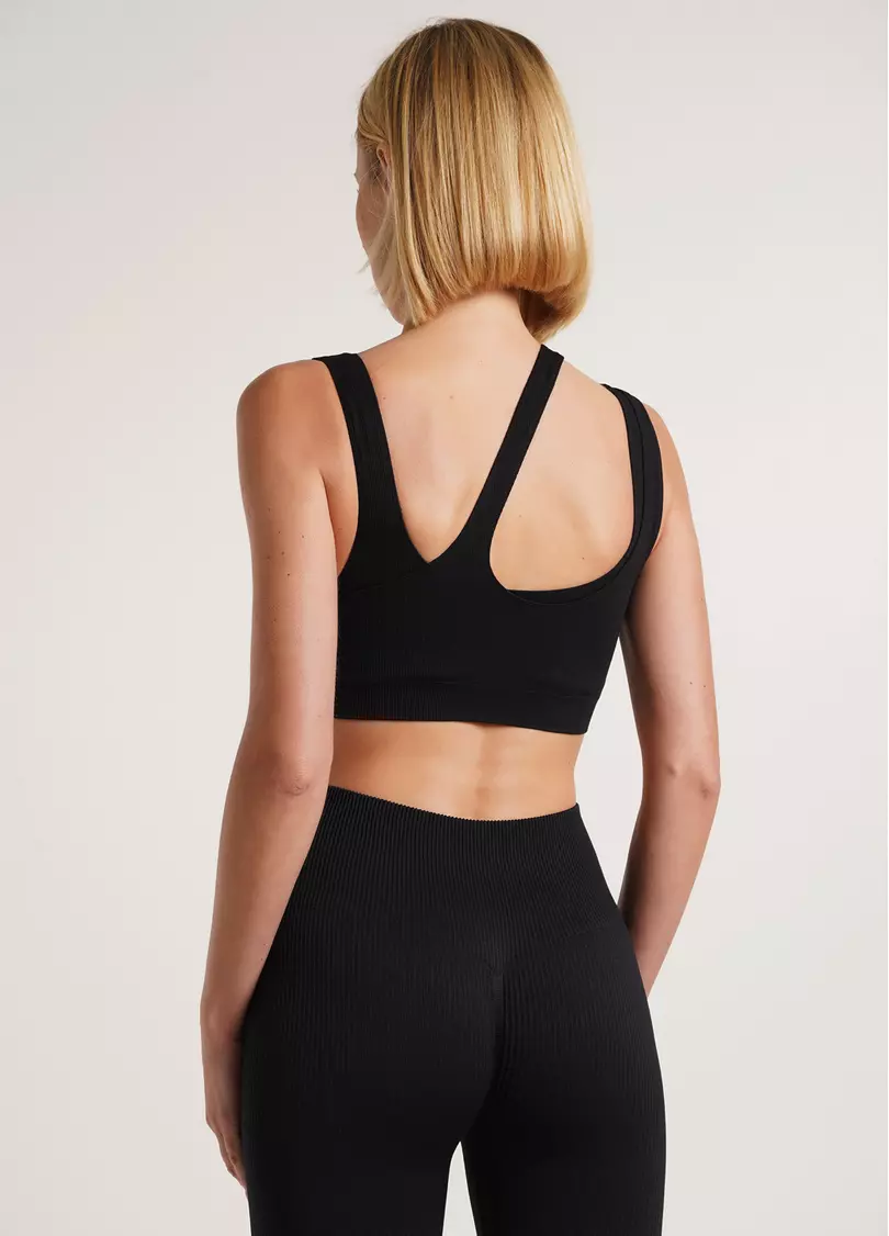 Бесшовная майка с асимметричными бретелями TOP RIB CO black (черный) GIULIA x Lichi by Lichi