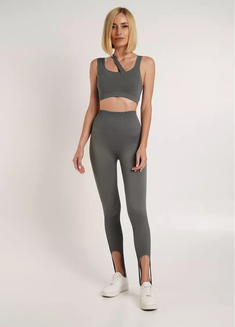 Бесшовная майка с асимметричными бретелями TOP RIB CO graphite (серый) GIULIA x Lichi by Lichi