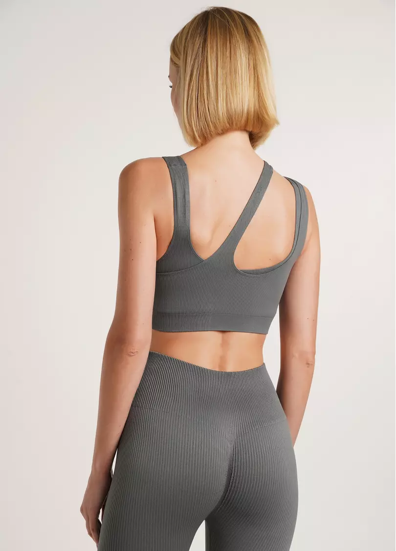 Бесшовная майка с асимметричными бретелями TOP RIB CO graphite (серый) GIULIA x Lichi by Lichi