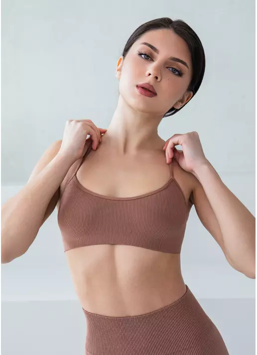 Топ на бретелях в рубчик CAMI TOP RIB mokko (коричневий)
