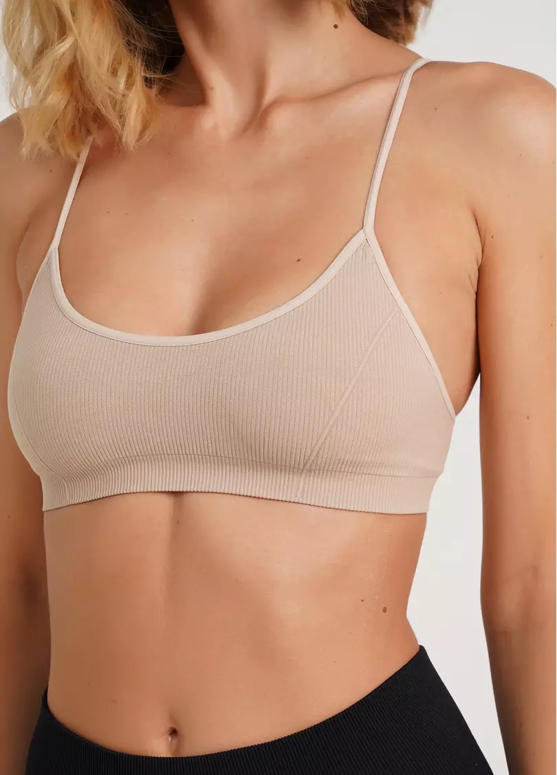 Топ на бретелях в рубчик CAMI TOP RIB naturale (бежевый)