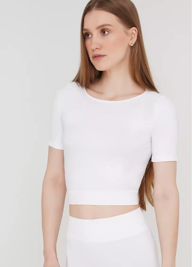 Укороченная бесшовная футболка CROP T-SHIRT (белый)