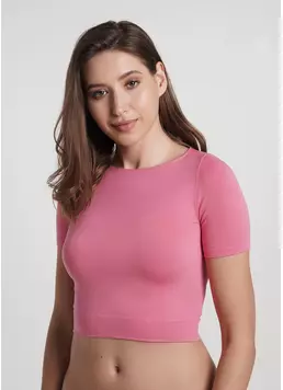 Укороченная бесшовная футболка CROP T-SHIRT bubblegum (розовый)