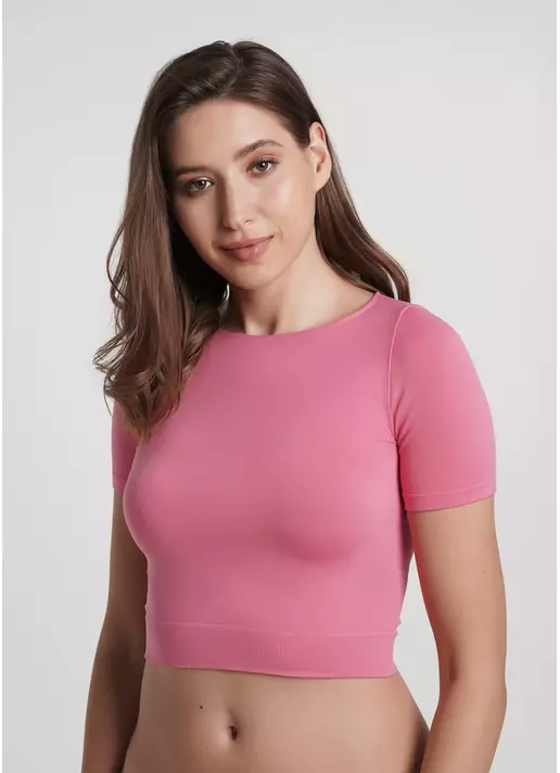 Укороченная бесшовная футболка CROP T-SHIRT bubblegum (розовый)