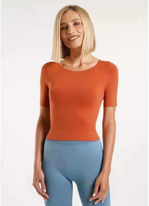 Укороченная бесшовная футболка CROP T-SHIRT burnt sienna (оранжевый)