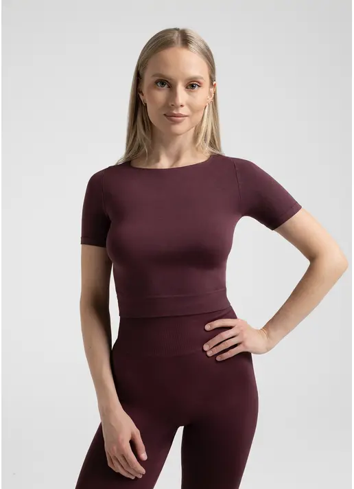 Укороченная бесшовная футболка CROP T-SHIRT, бордовая