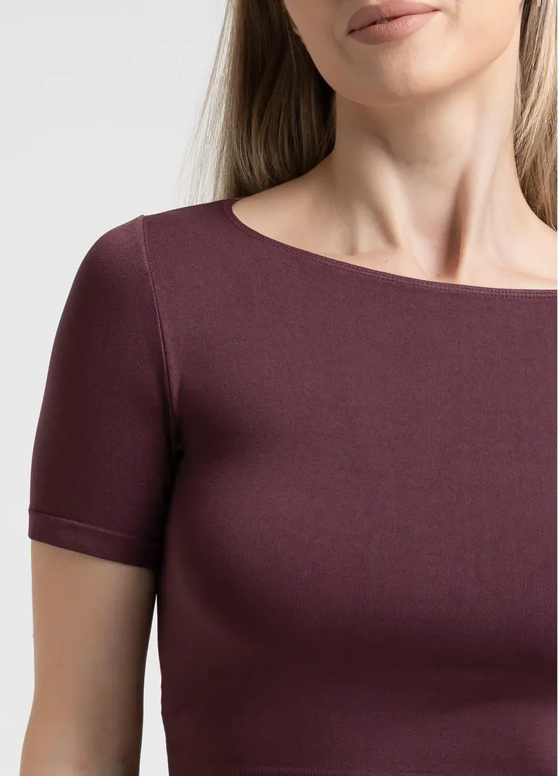 Укороченная бесшовная футболка CROP T-SHIRT, бордовая