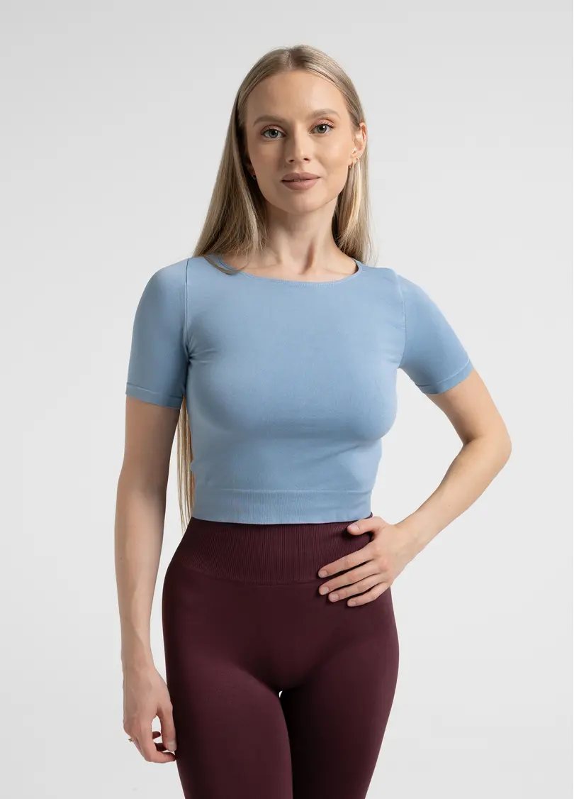 Укороченная бесшовная футболка CROP T-SHIRT, голубая