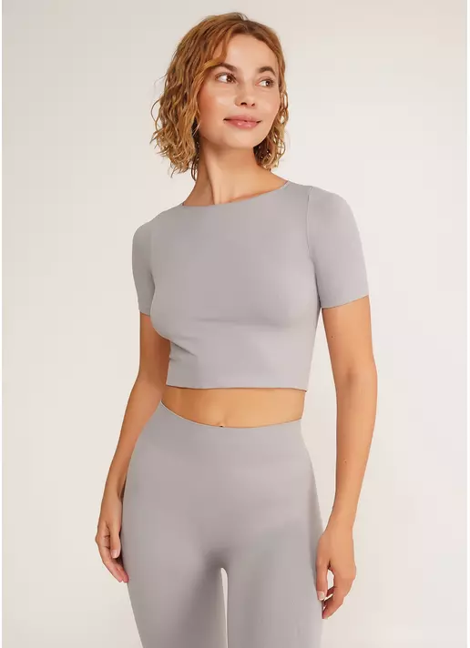 Укороченная бесшовная футболка CROP T-SHIRT griffin (серый)