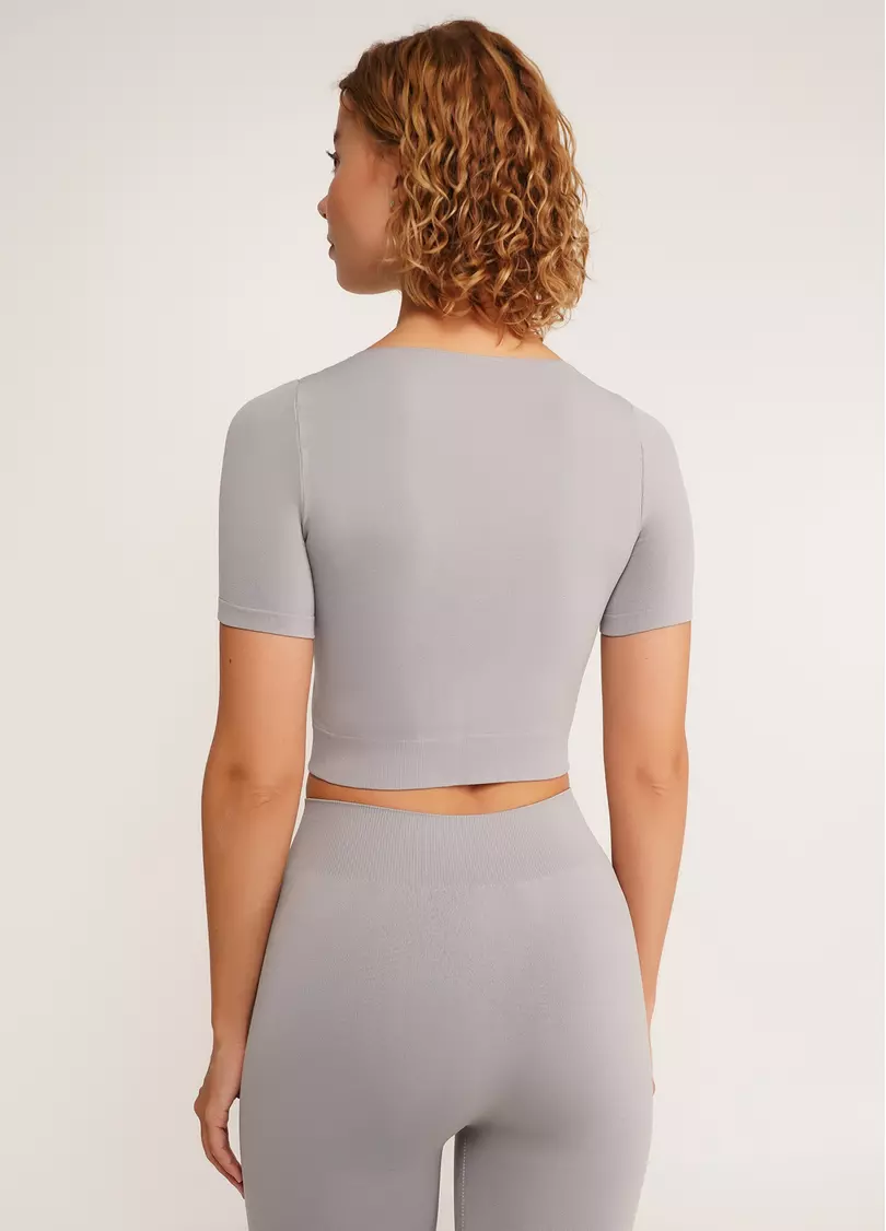 Укороченная бесшовная футболка CROP T-SHIRT griffin (серый)