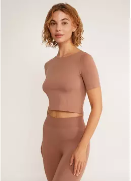 Укороченная бесшовная футболка CROP T-SHIRT mokko (коричневый)