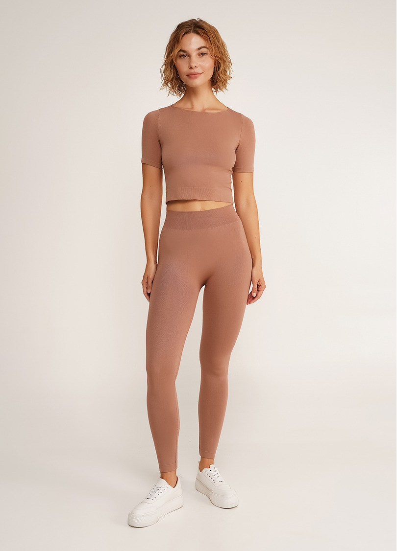 Укороченная бесшовная футболка CROP T-SHIRT mokko (коричневый)
