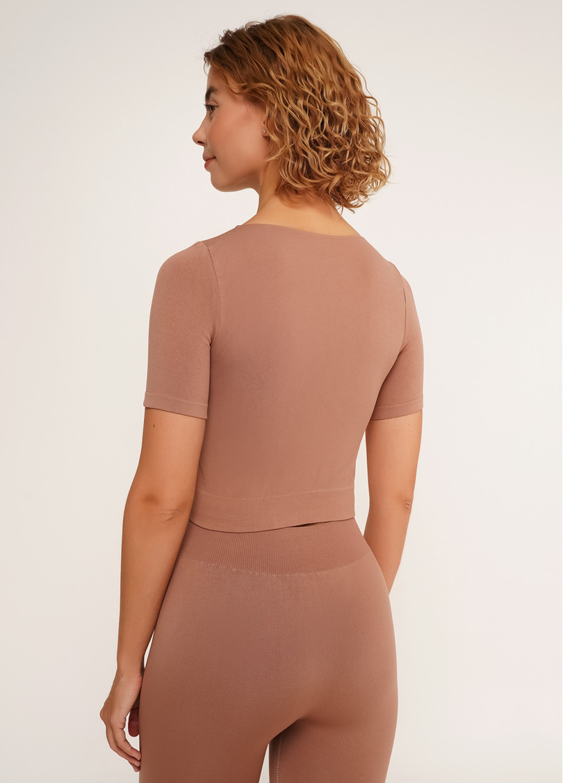 Укороченная бесшовная футболка CROP T-SHIRT mokko (коричневый)