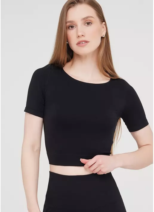 Укороченная бесшовная футболка CROP T-SHIRT nero (черный)