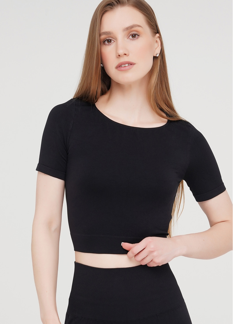 Укорочена безшовна футболка CROP T-SHIRT nero (чорний)