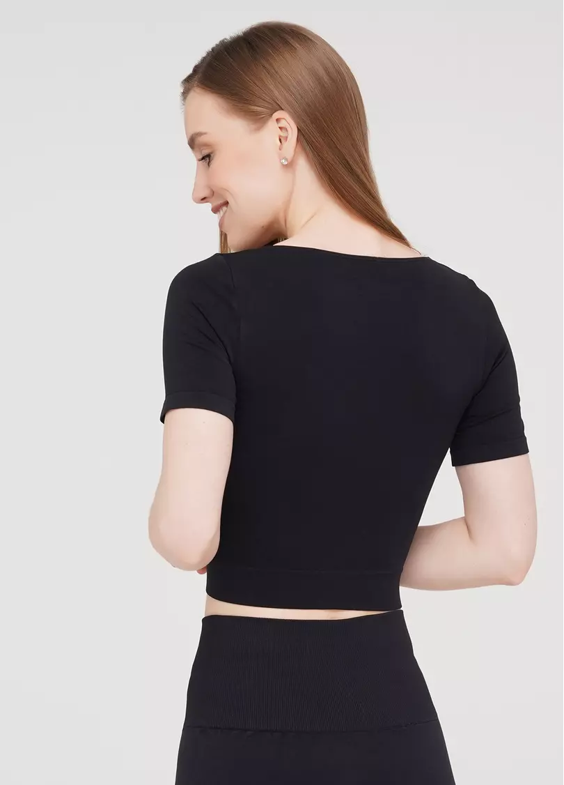Укороченная бесшовная футболка CROP T-SHIRT nero (черный)