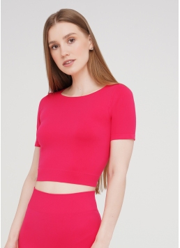 Укорочена безшовна футболка CROP T-SHIRT (яскраво-рожевий)