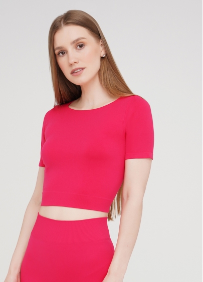 Укорочена безшовна футболка CROP T-SHIRT (яскраво-рожевий)