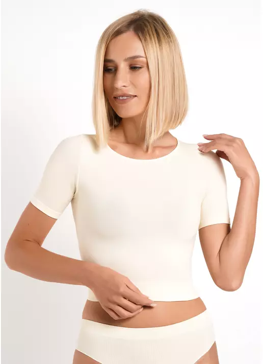 Укороченная бесшовная футболка CROP T-SHIRT vanilla (желтый)