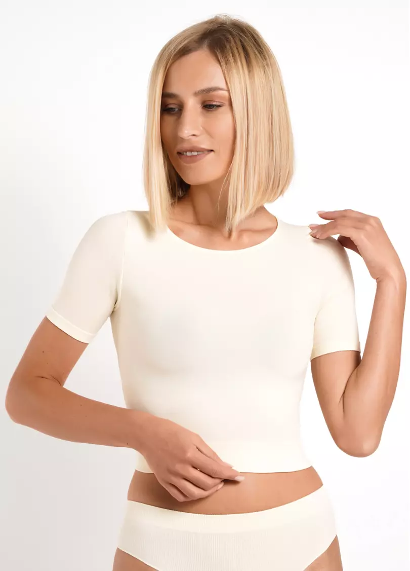 Укорочена безшовна футболка CROP T-SHIRT vanilla (жовтий)