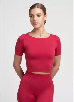 Укороченная бесшовная футболка CROP T-SHIRT winterberry (красный)