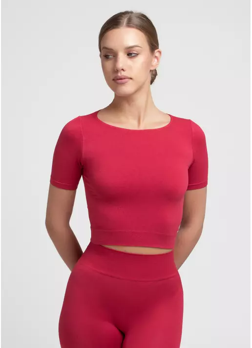 Укороченная бесшовная футболка CROP T-SHIRT winterberry (красный)